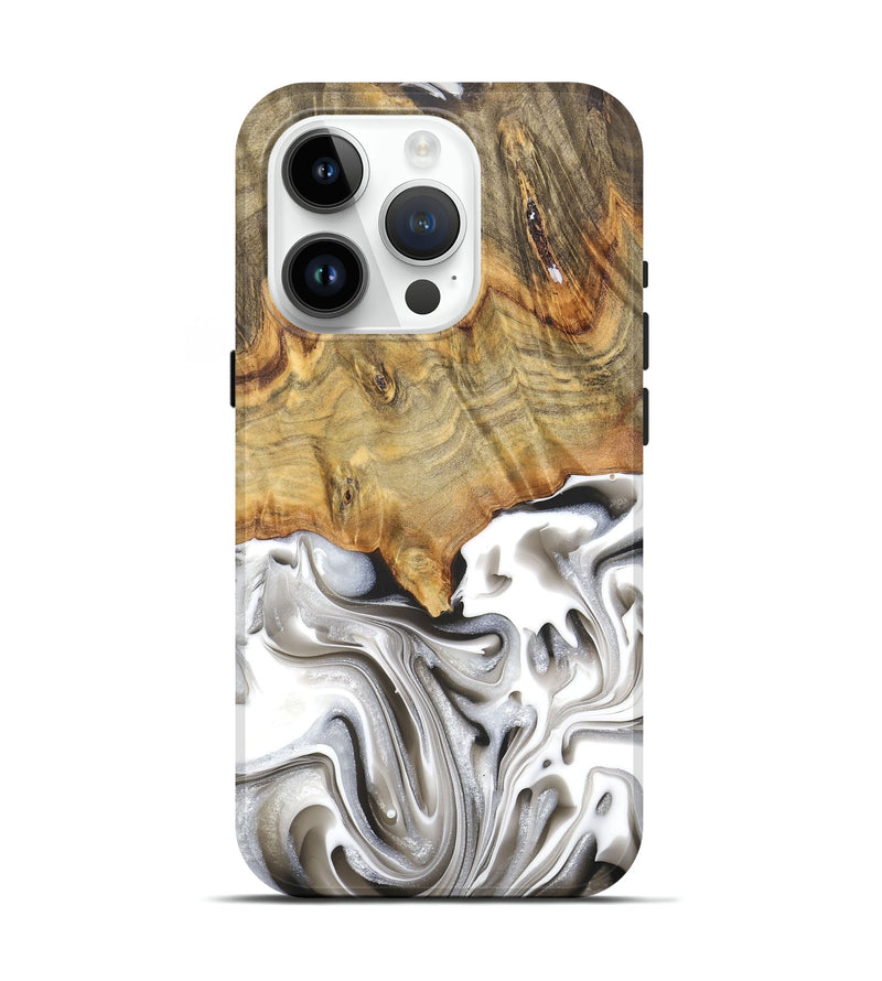 iPhone 15 Pro Wood+Resin Live Edge Phone Case - Nicolette (Black & White, 680386)
