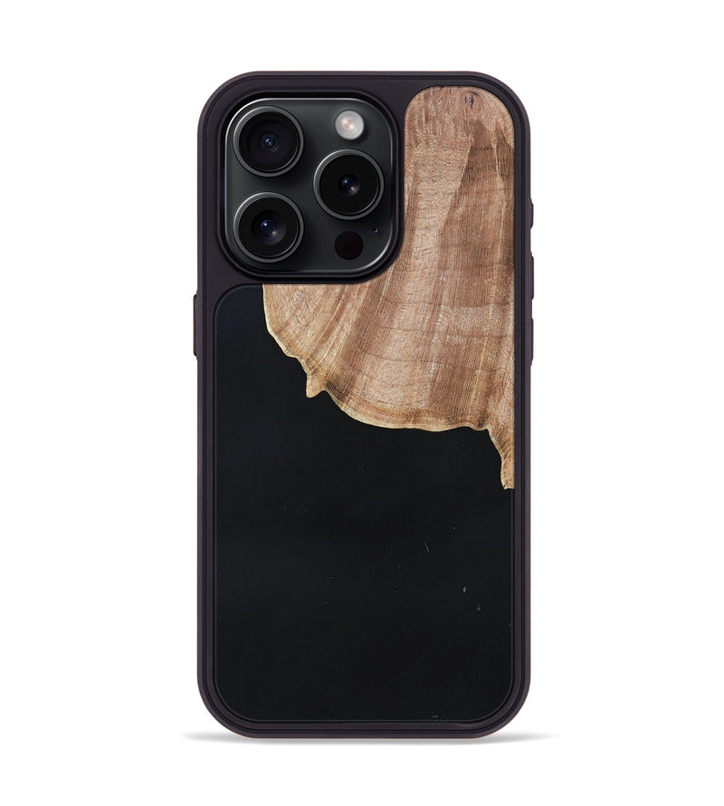 iPhone 15 Pro Wood+Resin Phone Case - Mona (Pure Black, 680477)