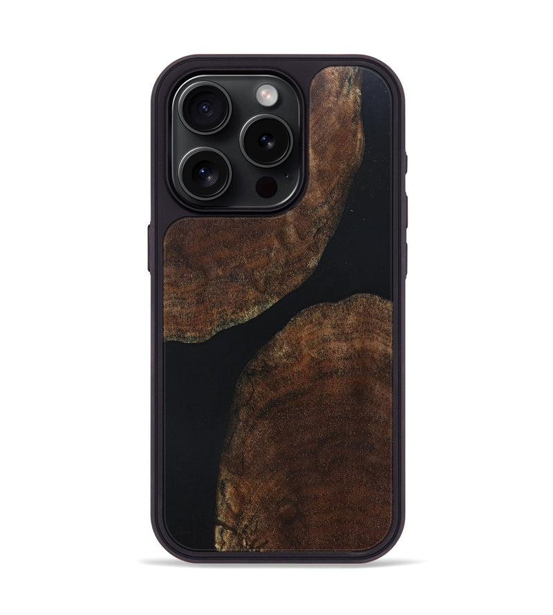 iPhone 15 Pro Wood+Resin Phone Case - Latasha (Pure Black, 680482)