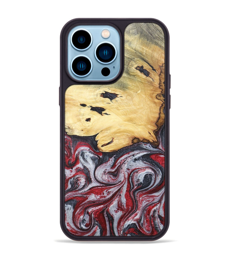 iPhone 14 Pro Max Wood+Resin Phone Case - Cathleen (Red, 680624)