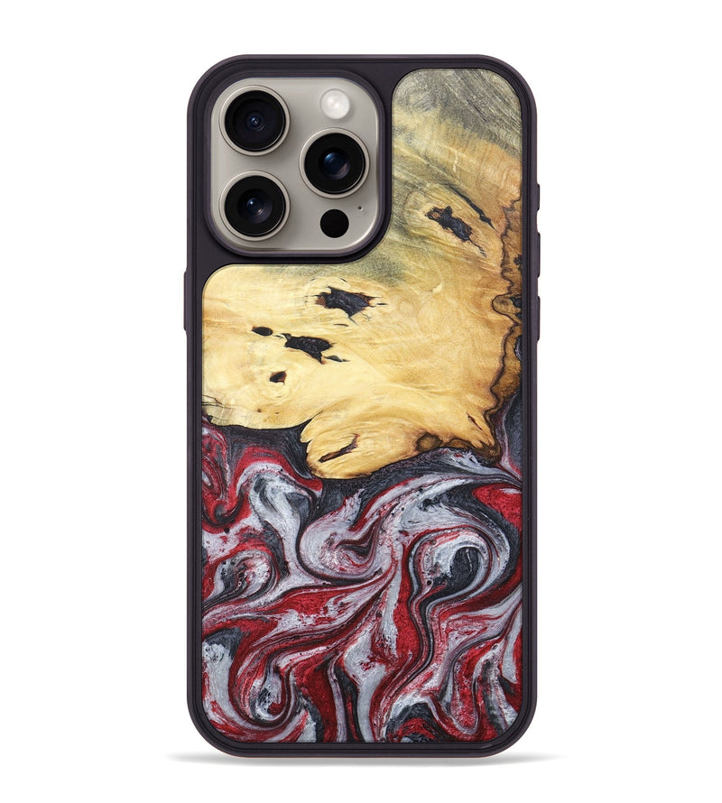 iPhone 15 Pro Max Wood+Resin Phone Case - Cathleen (Red, 680624)