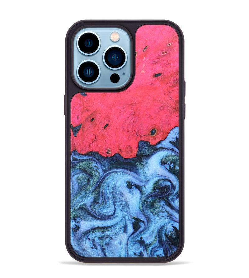iPhone 14 Pro Max Wood+Resin Phone Case - Nicolas (Blue, 680727)