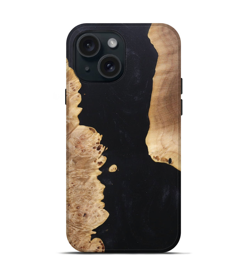 iPhone 15 Wood+Resin Live Edge Phone Case - Mabel (Pure Black, 680841)