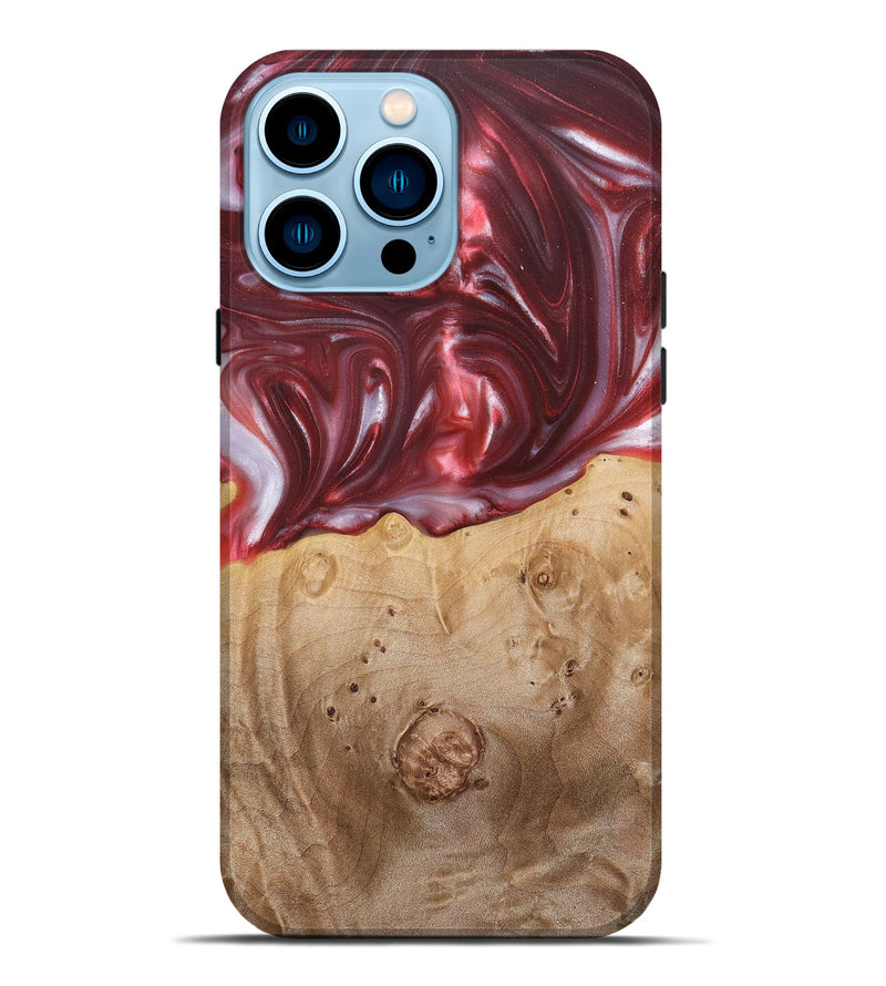 iPhone 14 Pro Max Wood+Resin Live Edge Phone Case - Bradley (Red, 680856)