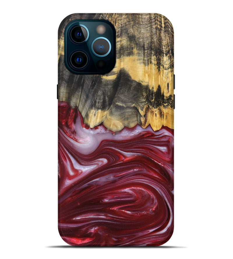 iPhone 12 Pro Max Wood+Resin Live Edge Phone Case - Margaret (Red, 680857)