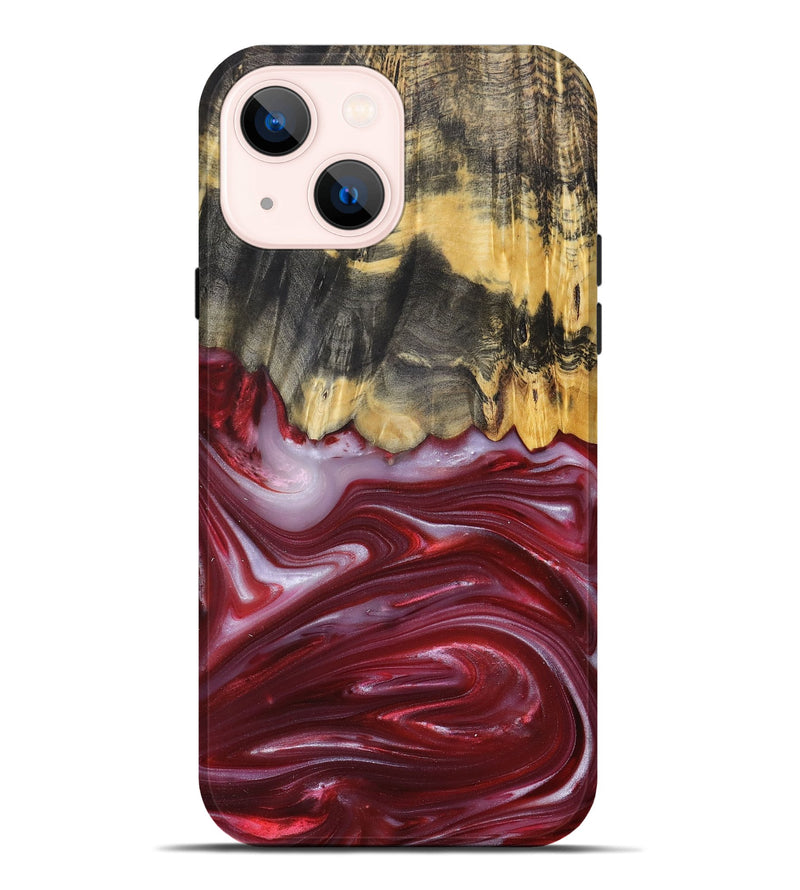 iPhone 14 Plus Wood+Resin Live Edge Phone Case - Margaret (Red, 680857)