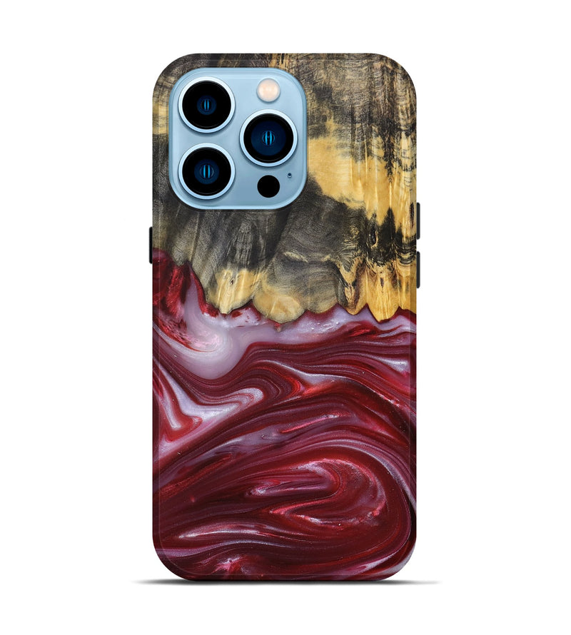 iPhone 14 Pro Wood+Resin Live Edge Phone Case - Margaret (Red, 680857)