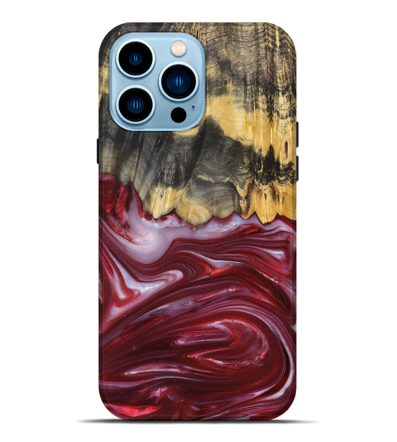 iPhone 14 Pro Max Wood+Resin Live Edge Phone Case - Margaret (Red, 680857)