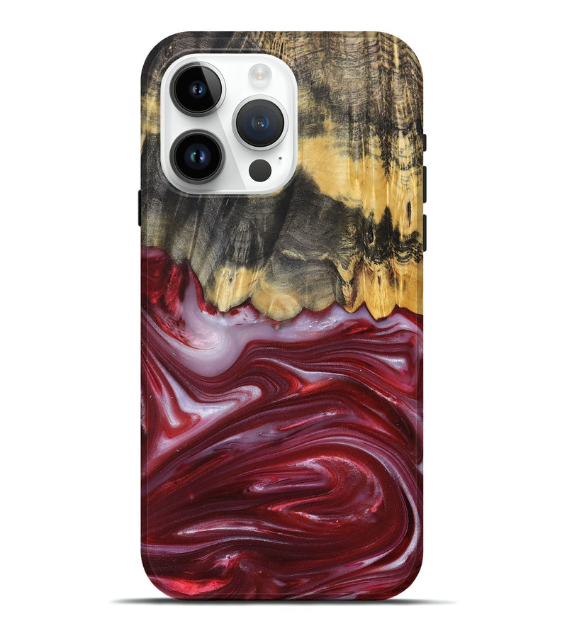 iPhone 15 Pro Max Wood+Resin Live Edge Phone Case - Margaret (Red, 680857)