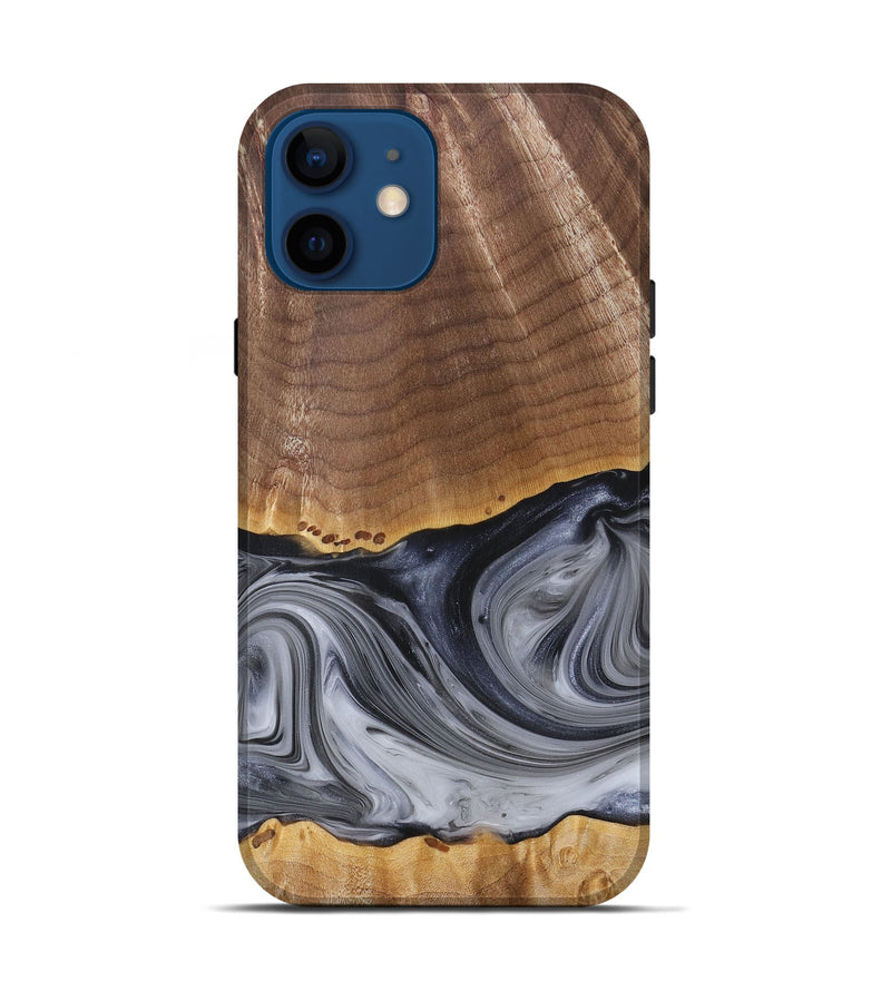 iPhone 12 Wood+Resin Live Edge Phone Case - Delbert (Black & White, 680863)