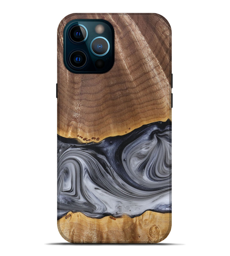 iPhone 12 Pro Max Wood+Resin Live Edge Phone Case - Delbert (Black & White, 680863)