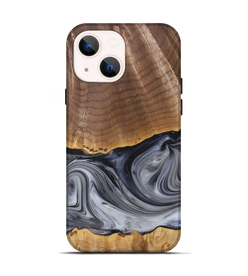 iPhone 14 Wood+Resin Live Edge Phone Case - Delbert (Black & White, 680863)