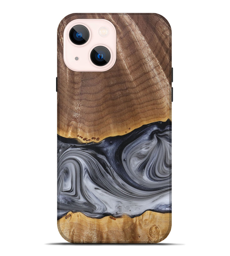 iPhone 14 Plus Wood+Resin Live Edge Phone Case - Delbert (Black & White, 680863)