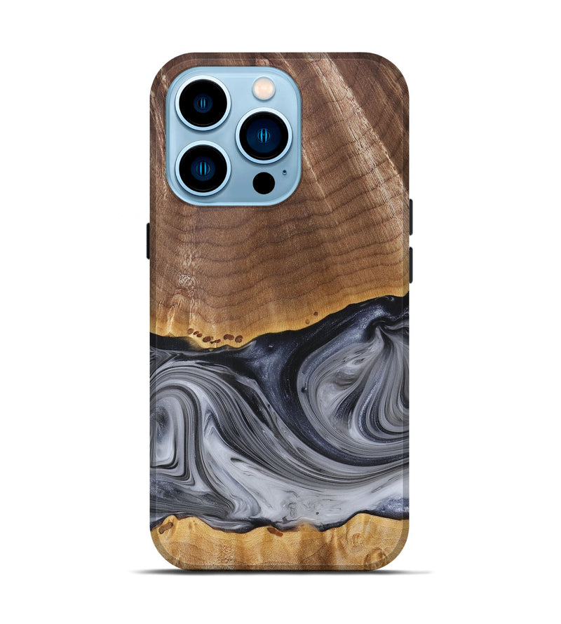 iPhone 14 Pro Wood+Resin Live Edge Phone Case - Delbert (Black & White, 680863)
