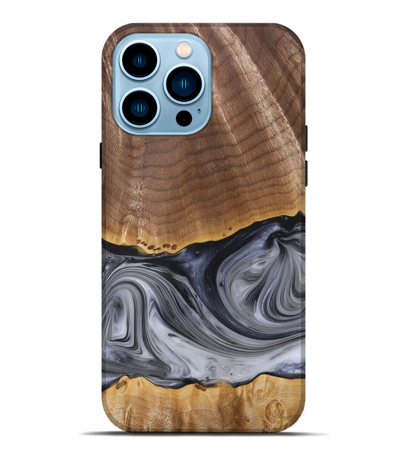 iPhone 14 Pro Max Wood+Resin Live Edge Phone Case - Delbert (Black & White, 680863)