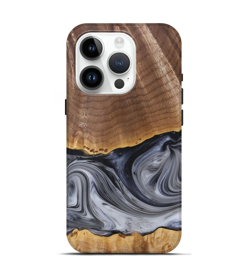 iPhone 15 Pro Wood+Resin Live Edge Phone Case - Delbert (Black & White, 680863)