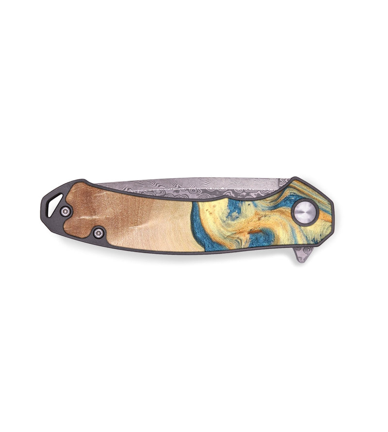 EDC Wood+Resin Pocket Knife - June (Teal & Gold, 681302)