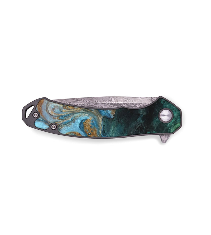 EDC Wood+Resin Pocket Knife - Eugene (Teal & Gold, 681303)