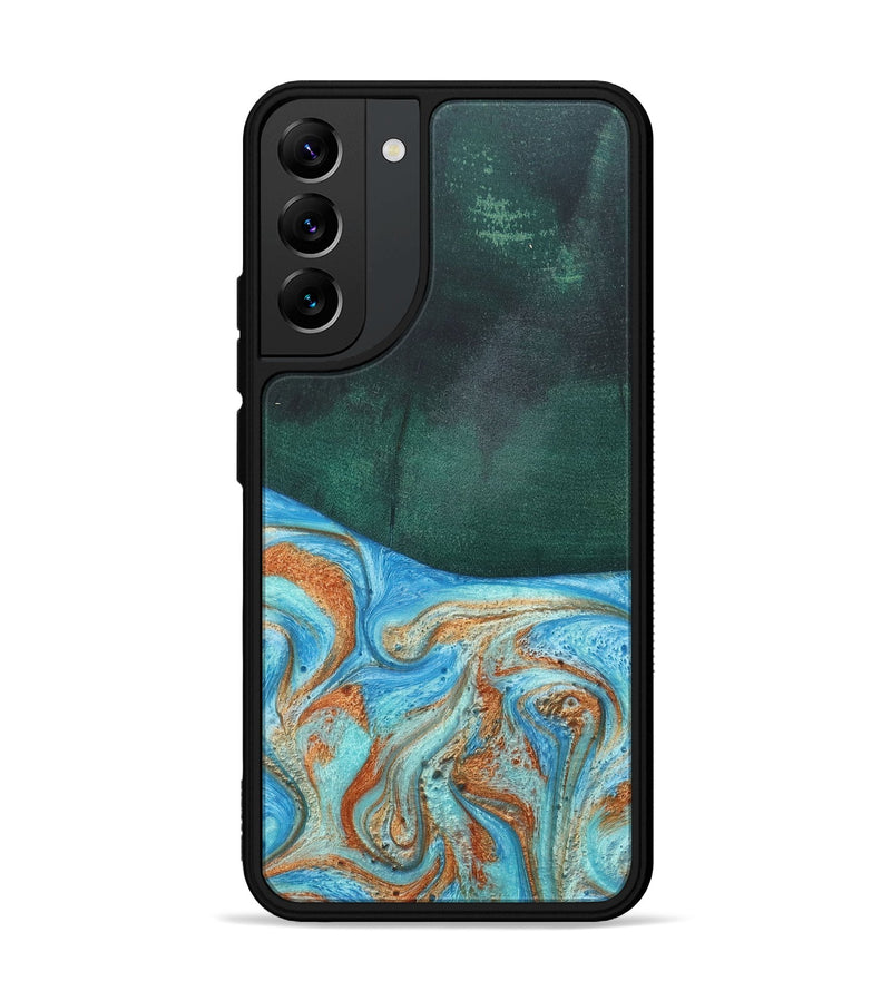 Galaxy S22 Plus Wood+Resin Phone Case - Tami (Teal & Gold, 681384)
