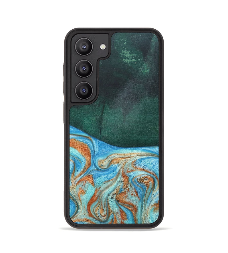 Galaxy S23 Wood+Resin Phone Case - Tami (Teal & Gold, 681384)