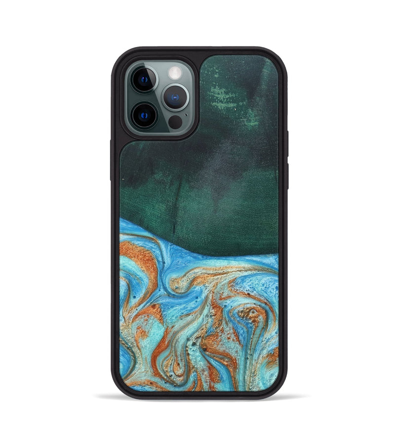 iPhone 12 Pro Wood+Resin Phone Case - Tami (Teal & Gold, 681384)