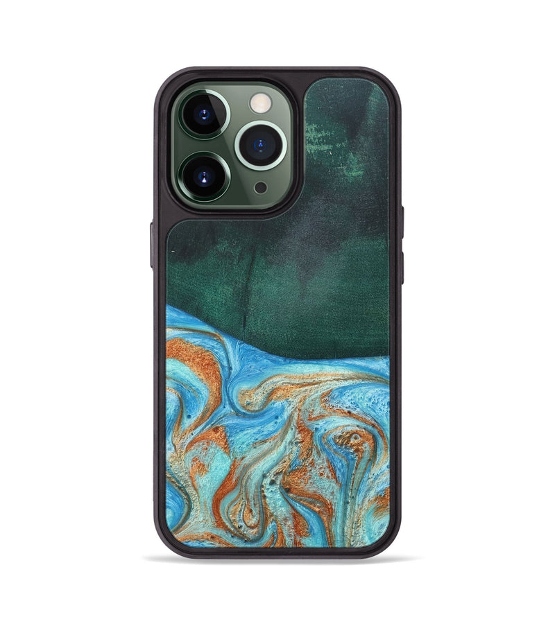 iPhone 13 Pro Wood+Resin Phone Case - Tami (Teal & Gold, 681384)