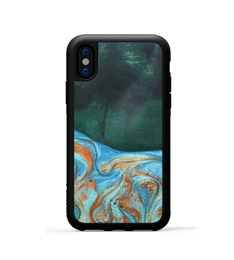 iPhone Xs Wood+Resin Phone Case - Tami (Teal & Gold, 681384)