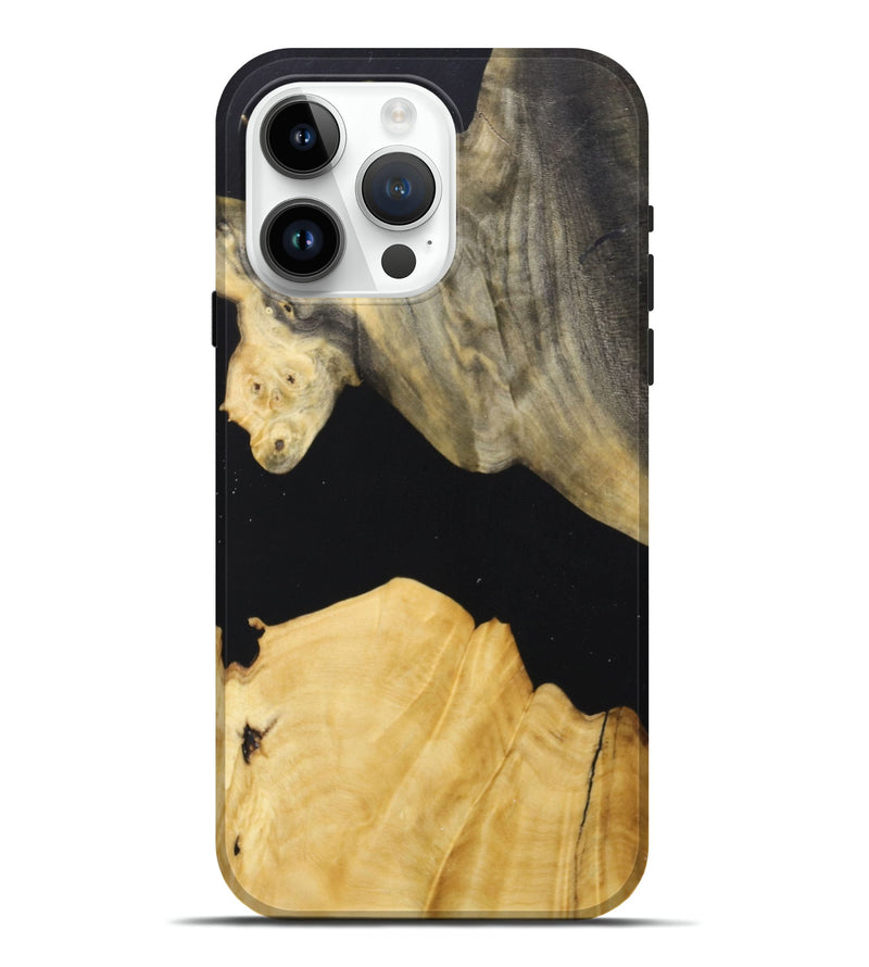 iPhone 15 Pro Max Wood+Resin Live Edge Phone Case - Lynette (Pure Black, 681834)