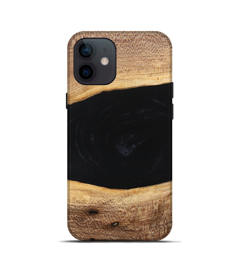 iPhone 12 mini Wood+Resin Live Edge Phone Case - Derrick (Pure Black, 682022)