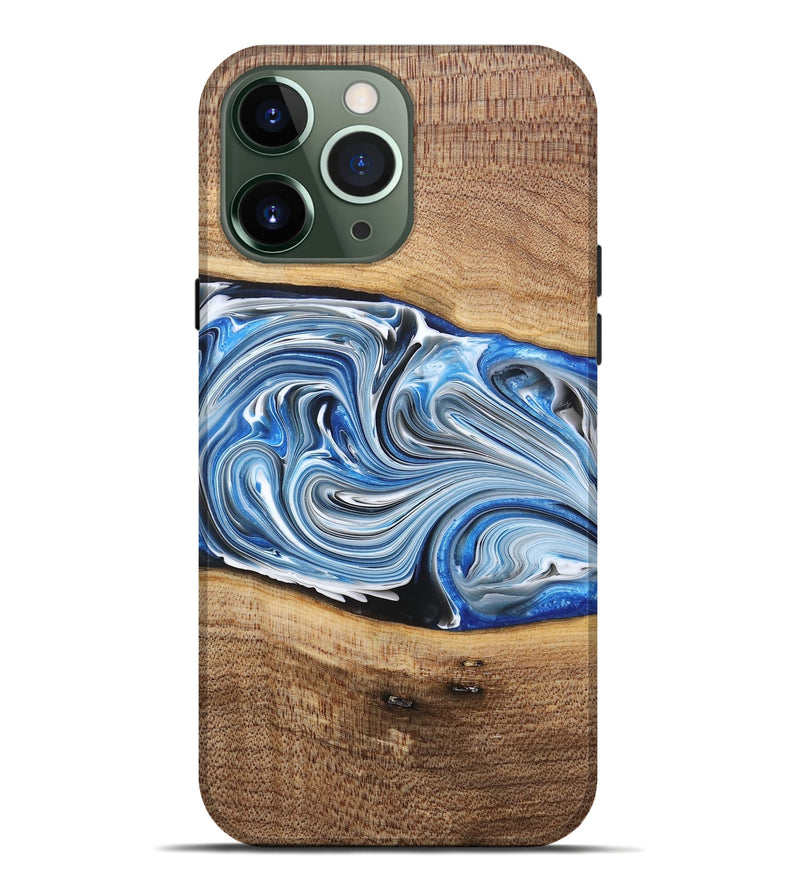 iPhone 13 Pro Max Wood+Resin Live Edge Phone Case - Martha (Blue, 682210)