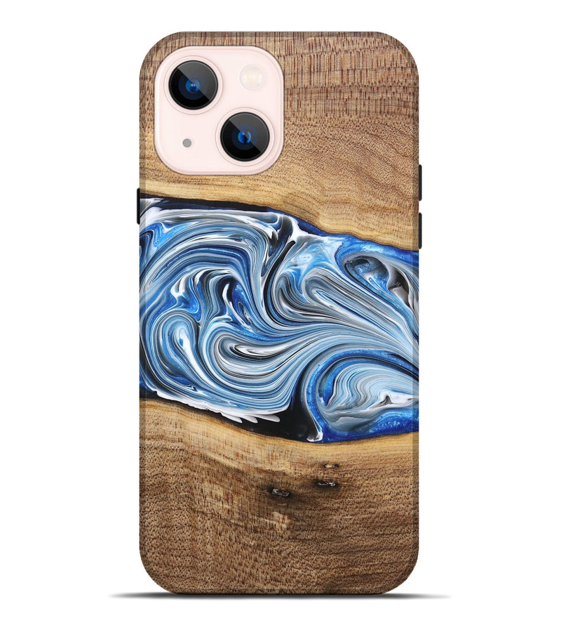 iPhone 14 Plus Wood+Resin Live Edge Phone Case - Martha (Blue, 682210)