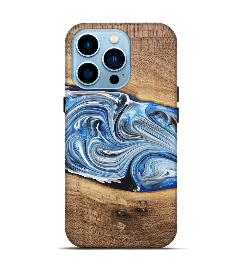 iPhone 14 Pro Wood+Resin Live Edge Phone Case - Martha (Blue, 682210)
