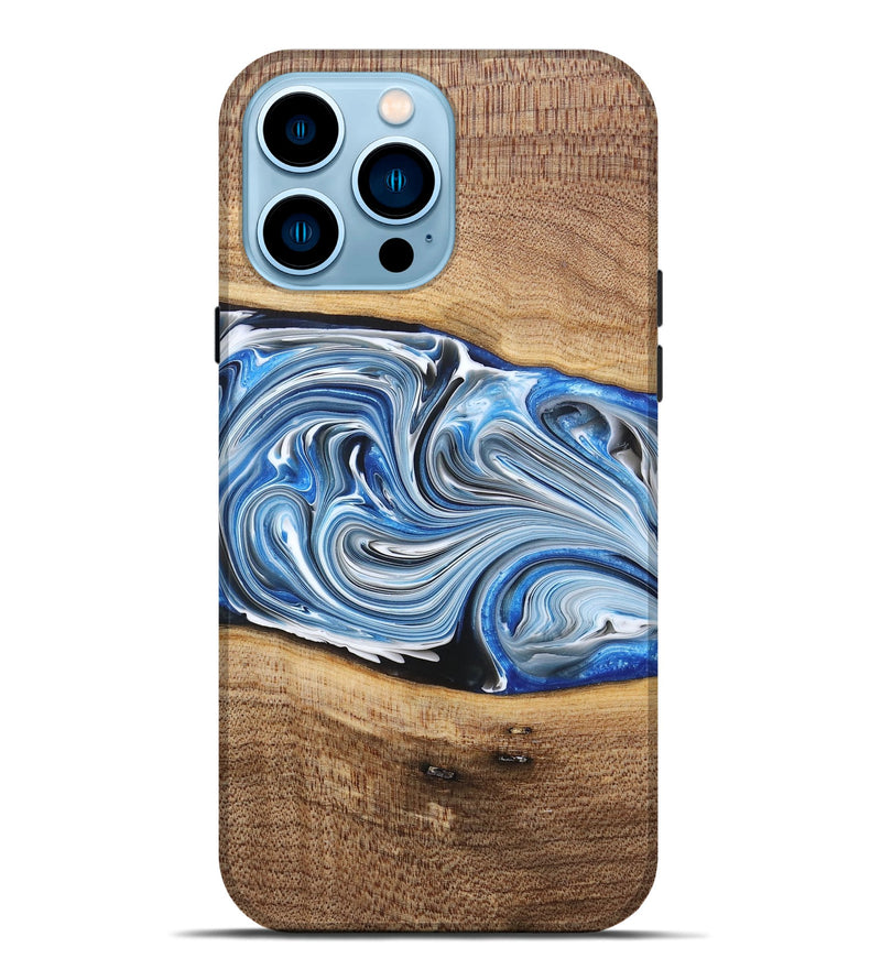 iPhone 14 Pro Max Wood+Resin Live Edge Phone Case - Martha (Blue, 682210)