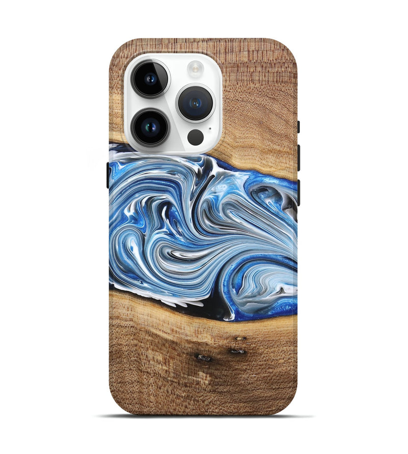 iPhone 15 Pro Wood+Resin Live Edge Phone Case - Martha (Blue, 682210)