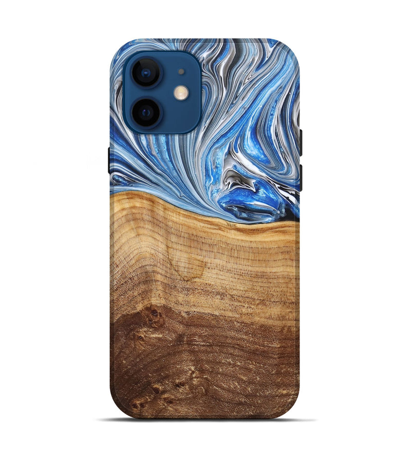 iPhone 12 Wood+Resin Live Edge Phone Case - Bernice (Blue, 682211)