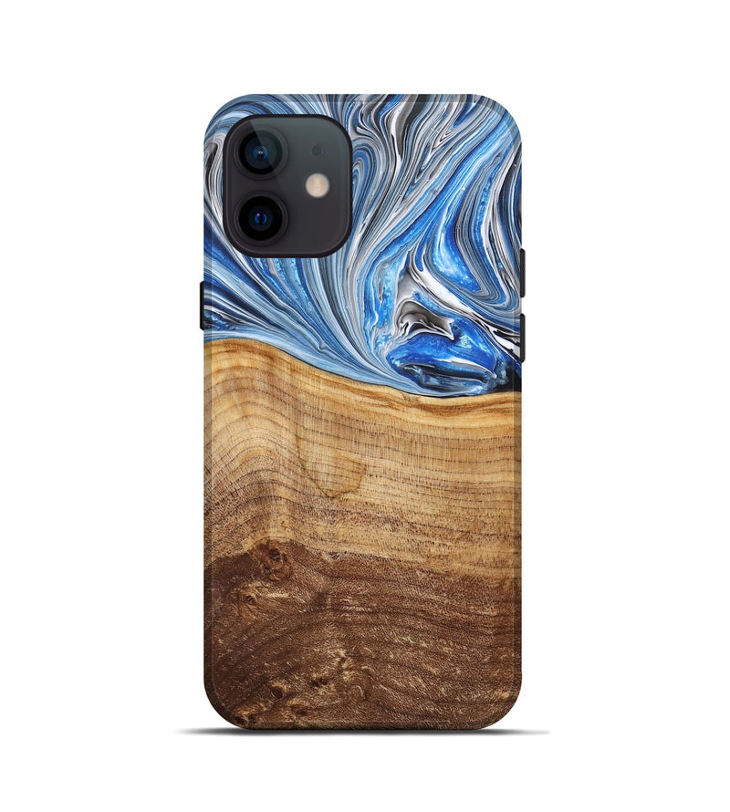 iPhone 12 mini Wood+Resin Live Edge Phone Case - Bernice (Blue, 682211)