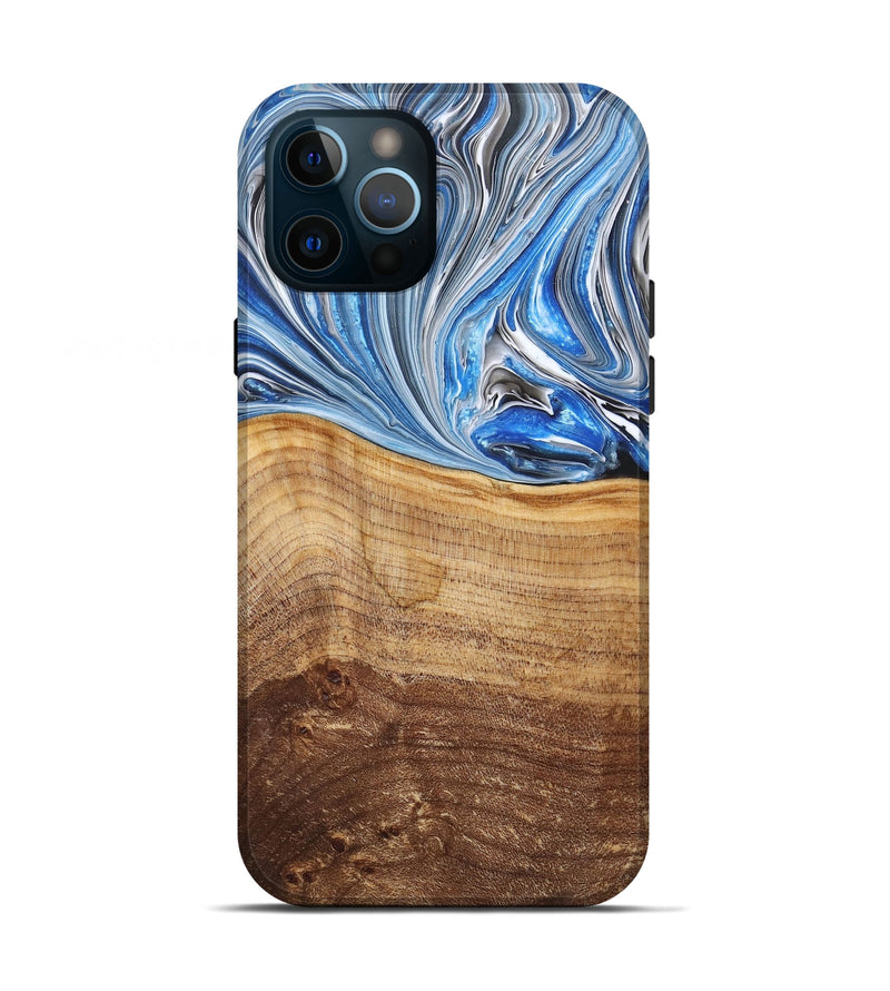 iPhone 12 Pro Wood+Resin Live Edge Phone Case - Bernice (Blue, 682211)
