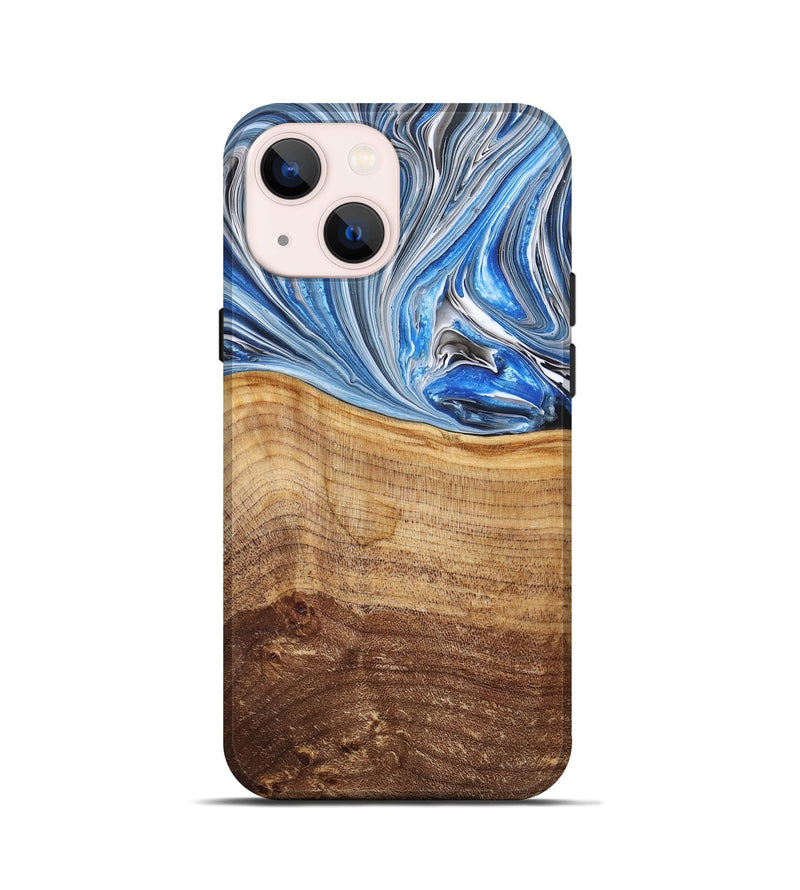 iPhone 13 mini Wood+Resin Live Edge Phone Case - Bernice (Blue, 682211)