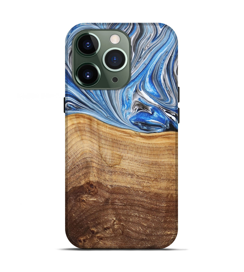 iPhone 13 Pro Wood+Resin Live Edge Phone Case - Bernice (Blue, 682211)