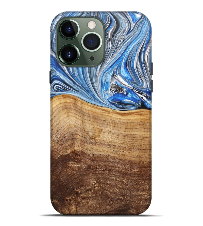 iPhone 13 Pro Max Wood+Resin Live Edge Phone Case - Bernice (Blue, 682211)