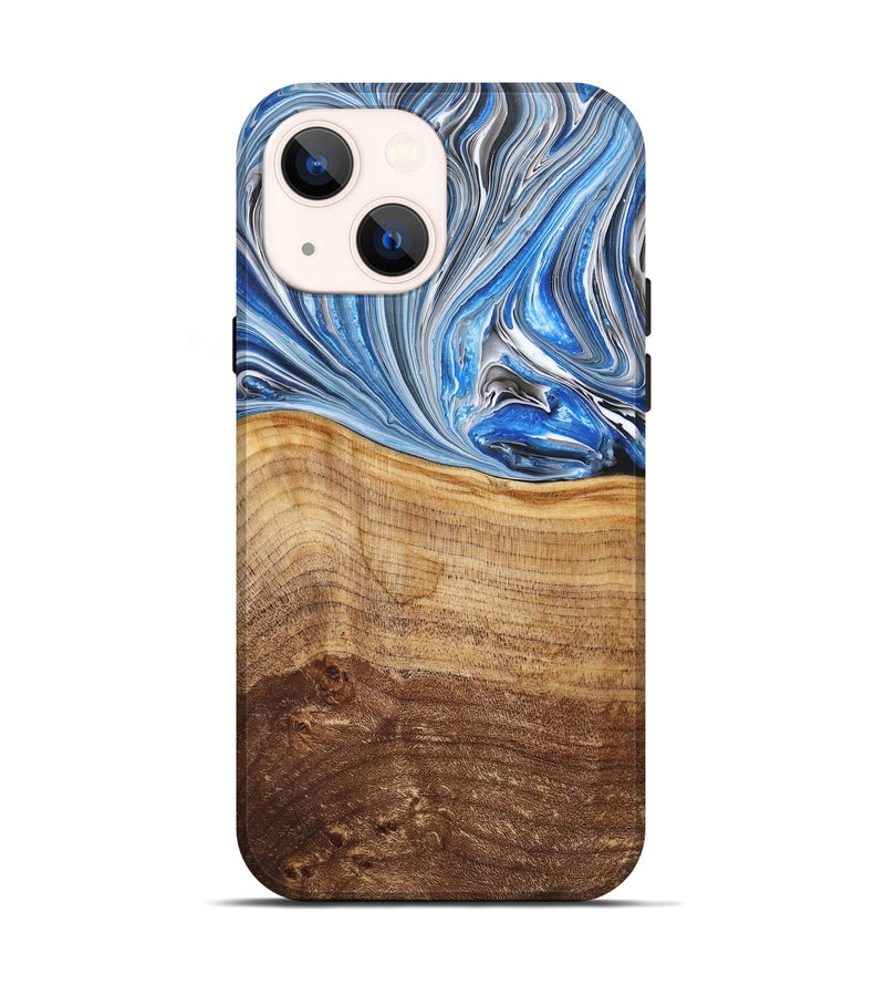 iPhone 14 Wood+Resin Live Edge Phone Case - Bernice (Blue, 682211)