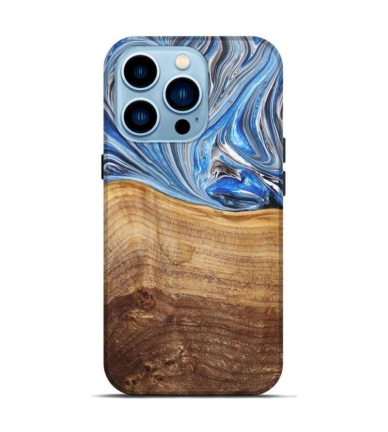 iPhone 14 Pro Wood+Resin Live Edge Phone Case - Bernice (Blue, 682211)