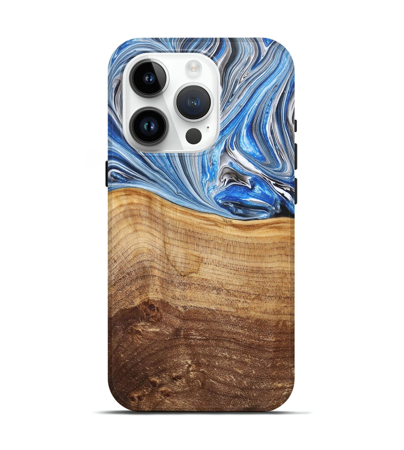 iPhone 15 Pro Wood+Resin Live Edge Phone Case - Bernice (Blue, 682211)