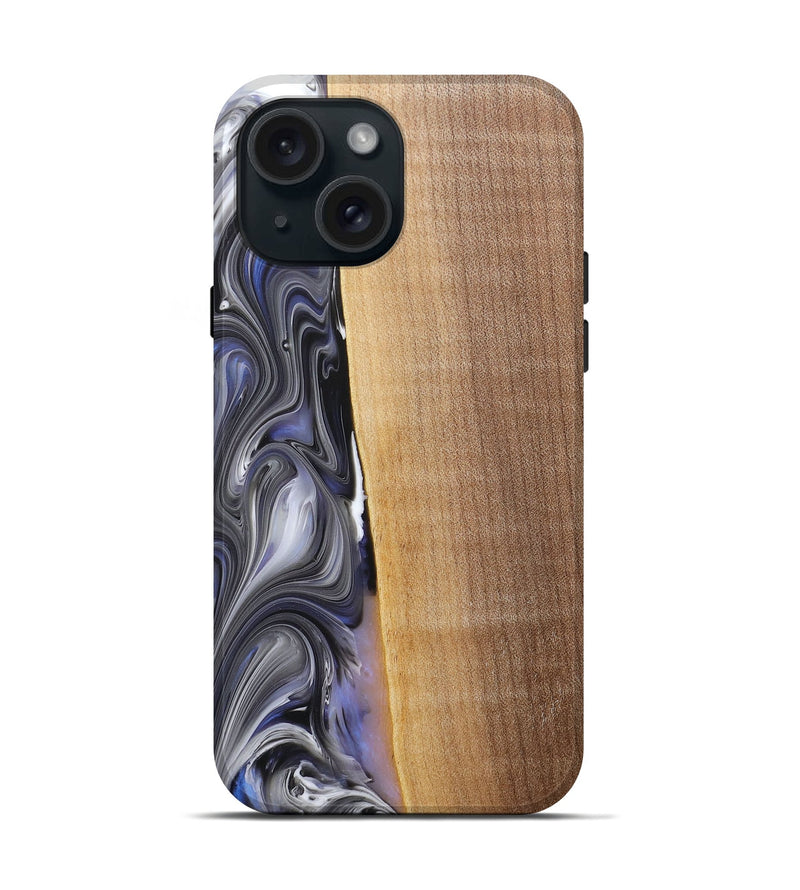 iPhone 15 Wood+Resin Live Edge Phone Case - Karissa (Blue, 682219)