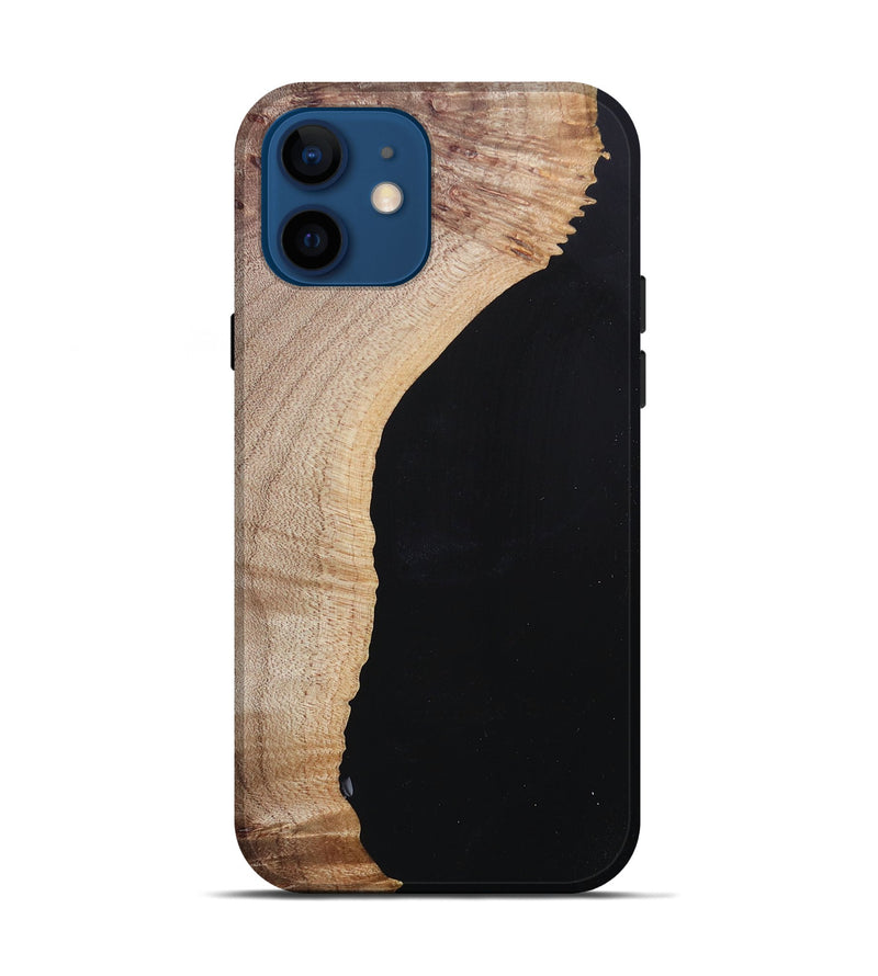 iPhone 12 Wood+Resin Live Edge Phone Case - Jacqueline (Pure Black, 682223)
