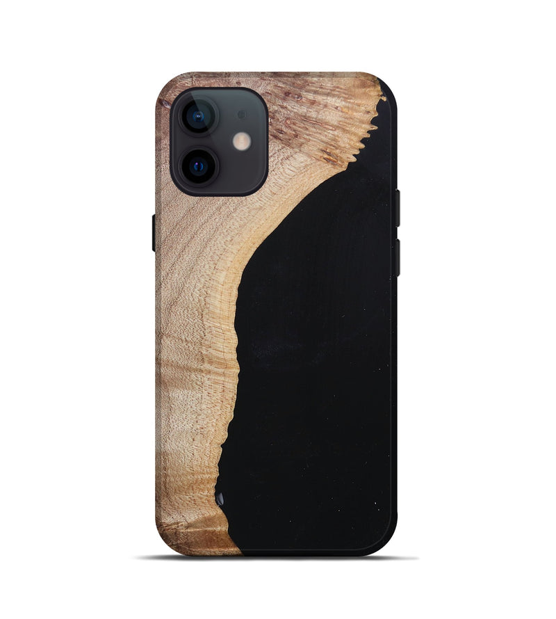 iPhone 12 mini Wood+Resin Live Edge Phone Case - Jacqueline (Pure Black, 682223)