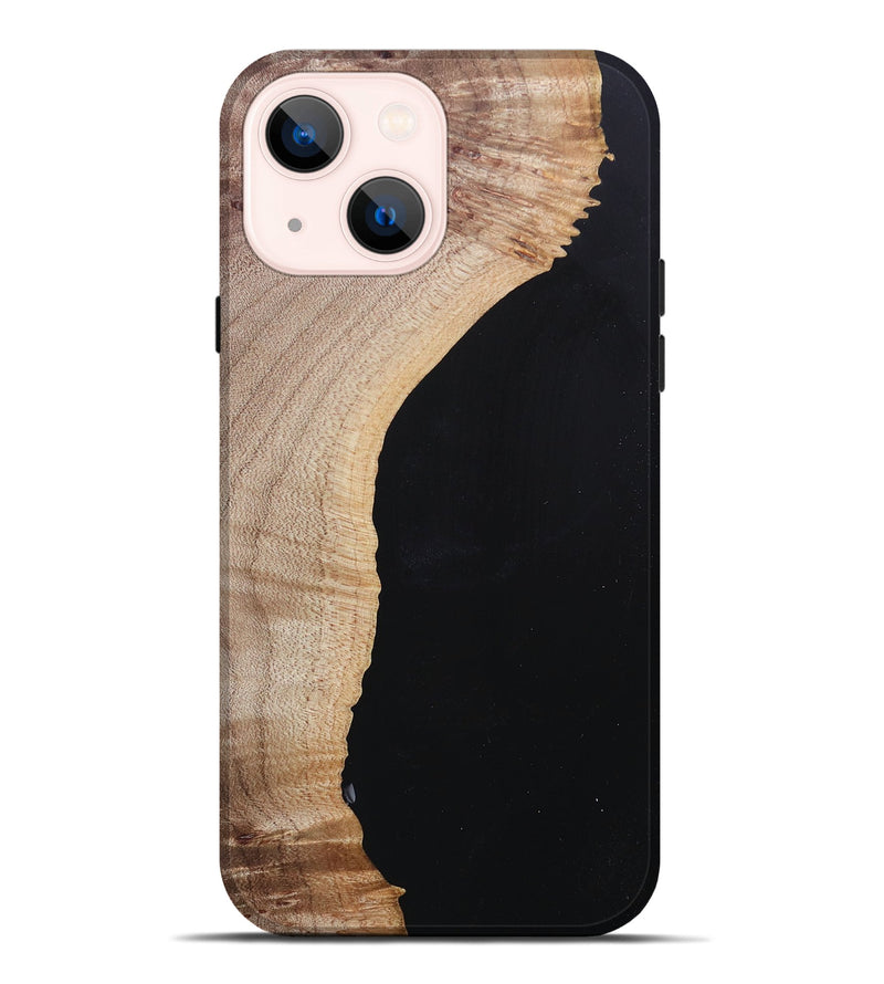iPhone 14 Plus Wood+Resin Live Edge Phone Case - Jacqueline (Pure Black, 682223)
