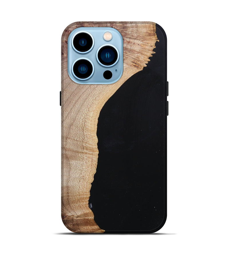 iPhone 14 Pro Wood+Resin Live Edge Phone Case - Jacqueline (Pure Black, 682223)