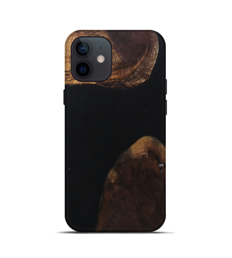 iPhone 12 mini Wood+Resin Live Edge Phone Case - Kathleen (Pure Black, 682226)