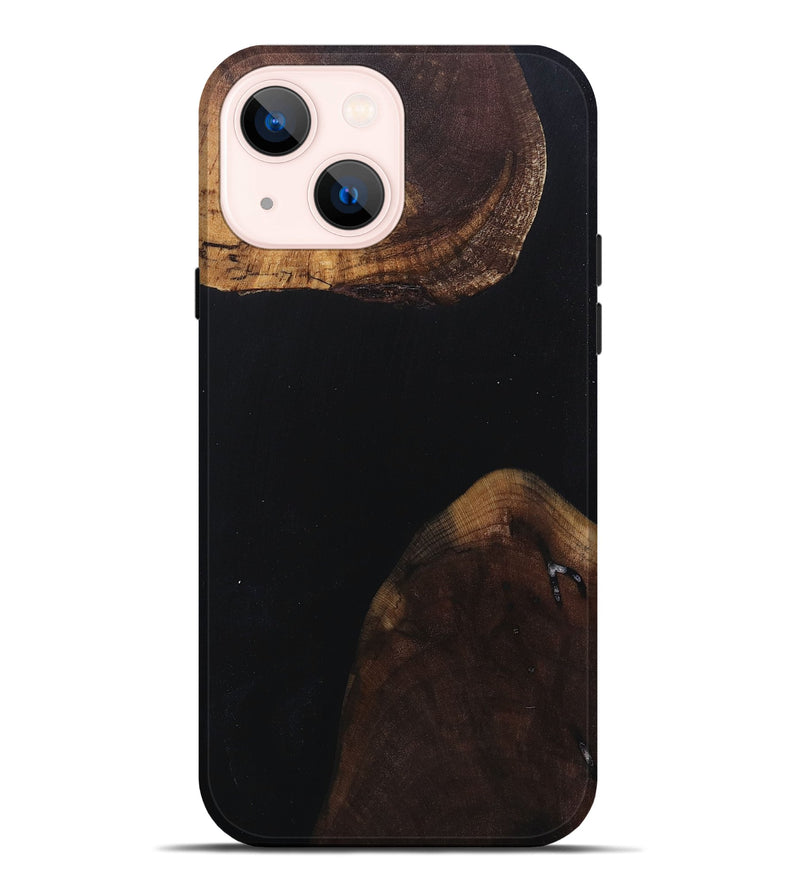 iPhone 14 Plus Wood+Resin Live Edge Phone Case - Kathleen (Pure Black, 682226)